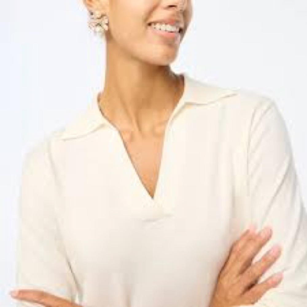 J. Crew Cotton Sweater Polo Cream White Neutral Preppy Classic BY045 M Career - Picture 2 of 10